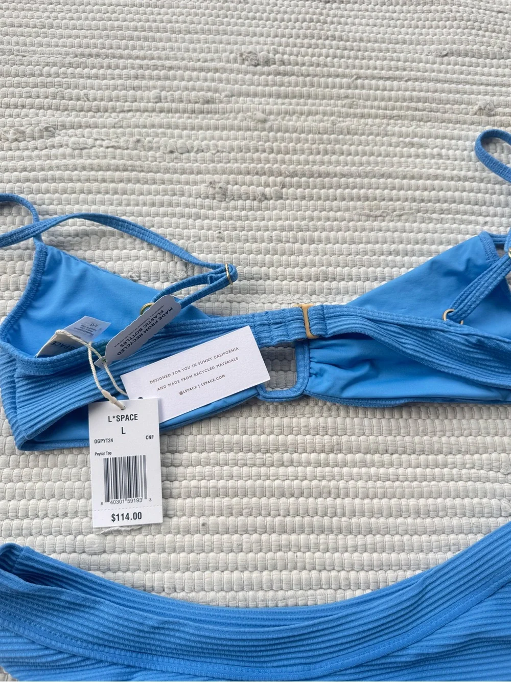 L*Space Peyton Ribbed Bikini Set NWT Large Cornflower Blue